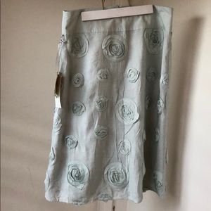 Rosy cheeks shimmery mint green skirt